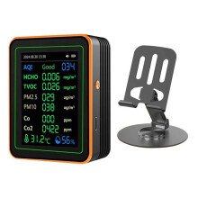 Air Quality Detector 12 in 1 Air Quality Tester Temperature Humidity Meter CO/CO2/HCHO/TVOC/AQI/PM2.5/PM10 Black