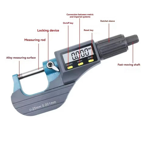 0.001mm Electronic OD Micrometer 0-25mm Digital Micrometer Carbide Tip Measuring Tool Caliper Gauge Micrometer 2