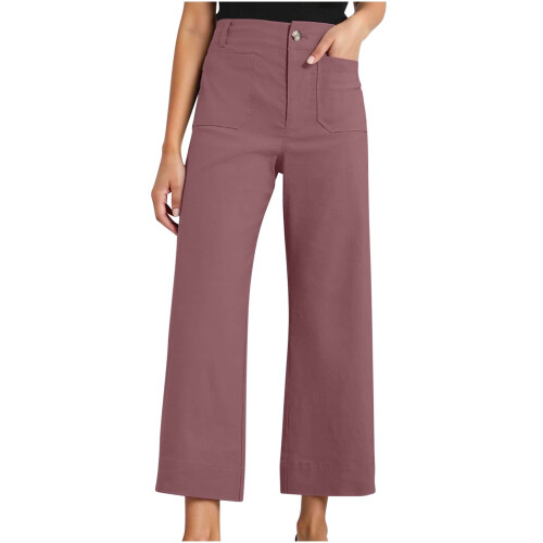 Dambyxor med hög midja, vida ben, polyestertwill, S-2XL 1