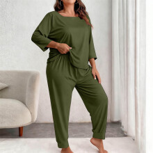 Pyjamaset voor dames in grote maten, zomerpyjamaset met ronde hals, top met korte mouwen en broek.