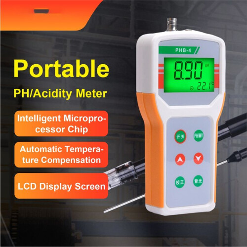 PHB-1 Handheld PH Meter Portable Digital PH Tester 0.01 Accuracy with Temperature Sensor for Water Lab Pool