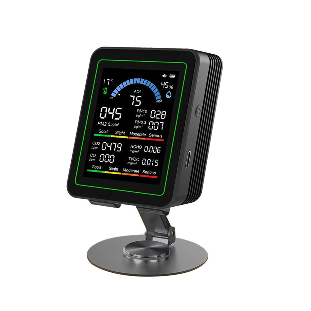 10 in 1 Air Quality Monitor Detector CO 2 TVOC PM2.5 Detector Temperature and Humidity Air Quality Monitor Black