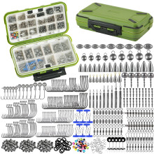 Kit d'accessoires de pêche de 397 pièces avec boîte à pêche, hameçons, plombs, émerillons, perles – Compatible avec la pêche au bar et à