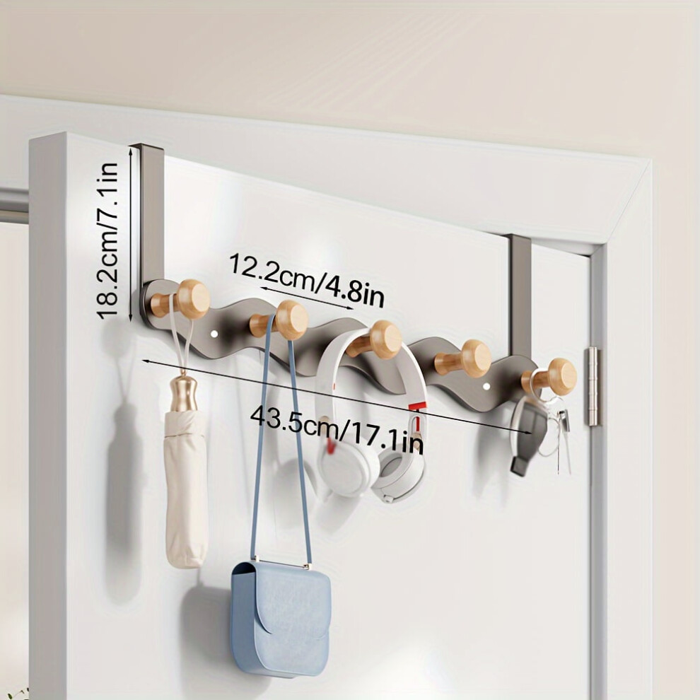 Easy-Install Over-The-Door Hook Rack - No-Drill, Wooden Clothes & Bag Hanger For Bedroom Storage 9450273725949