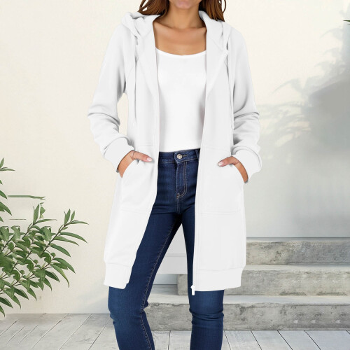 Damen-Kapuzenpullover mit Reißverschluss, langärmelig, leichte Tunika mit