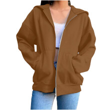 Felpa da donna con zip, maniche lunghe, felpa oversize autunnale in pile con tasche, taglie dalla S alla 3XL