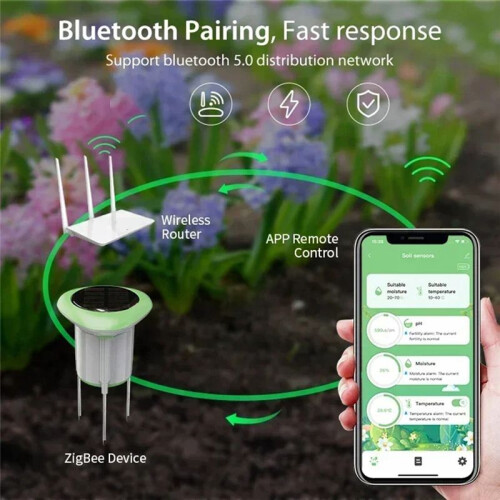 Wireless App Remote Control Waterproof IP66 Solar Soil Temperature and Humidity Moisture Sensor 1