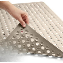 Tappetino doccia/vasca brevettato, lavabile in lavatrice, con ventose e fori di drenaggio, morbido al tatto, 35x16", beige - Compatibile con vasche