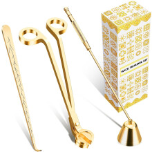 Kerzendochtschneider, Kerzenlöscher und Dochtlöffel & Kerzenzubehör-Set, 3-in-1-Kerzenpflege-Set für Kerzenliebhaber (Gold)