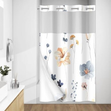 Duschvorhang mit Aquarell-Blumenmuster und einknöpfbarer Innenfolie – wasserdicht, maschinenwaschbar, 54 x 80 cm, ohne Haken