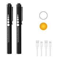 2 Unidades de Luces Recargables con Indicador de Pupila y Regla, Linternas LED para Enfermeras y MéDicos, Recargables, Luz Blanca/CáLida