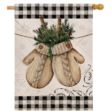 Winterliches Hausflaggenmuster aus Jute mit Büffelkaromuster, 28 x 40 Zoll, doppelseitig schwarz-weiß, weihnachtliche Dekoration im Landhausstil