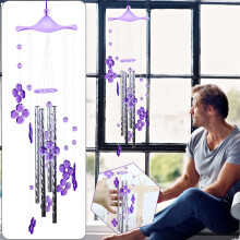 78 cm großes, handgestimmtes Windspiel aus violettem Acryl