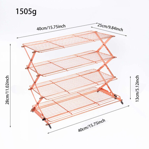 4-Tier Collapsible Cooling Rack, Adjustable 3-Setting & Stackable Stainless Steel Baking Rack, Compatible with Baking, Cookies, Bread – Gold, 2