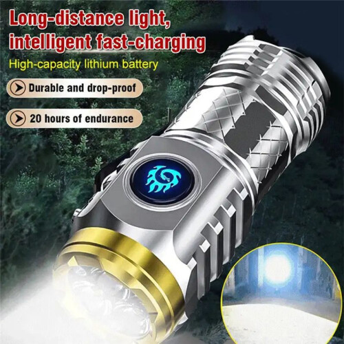 Flashlight Tactical  Rechargeable Laser Extremely Bright Outdoor Accessories Portable Lighting Silver