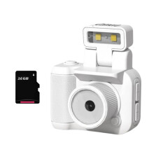 SLR Style Camera Cmos 16GB with Flash Light & Charging Dock Portable Video Recorder DV 1080P with LCD Screen White