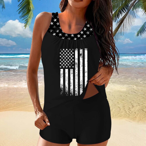 Γυναικείο μαγιό Tankini με σχέδιο αμερικανικής σημαίας – Δύο κομμάτια μαγιό 4ης 2