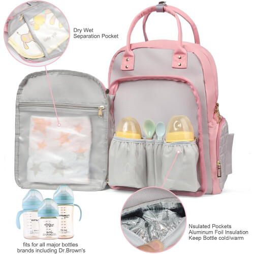 Sac à langer rose grande capacité multifonctionnel 2