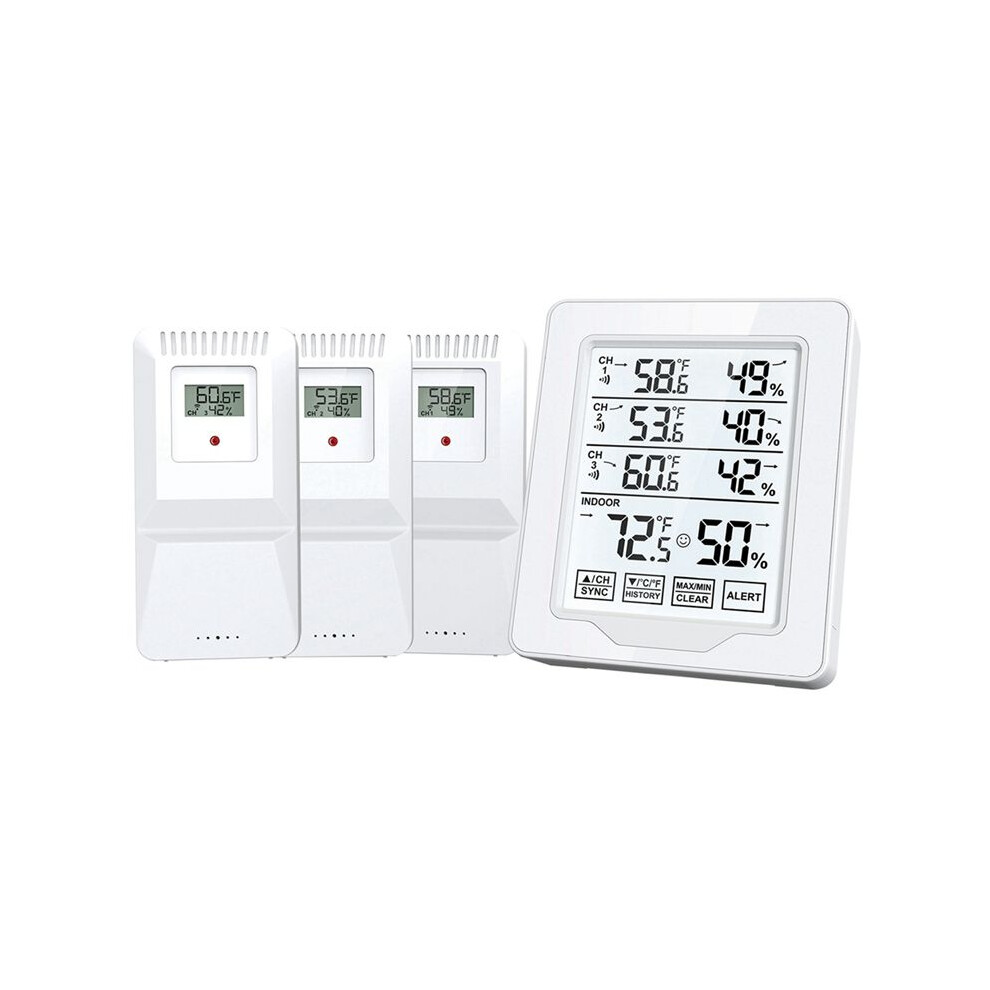White Digital Thermometer & Hygrometer Indoor Humidity With 3 Sensor Screen Display Backlit Large Screen Recorder