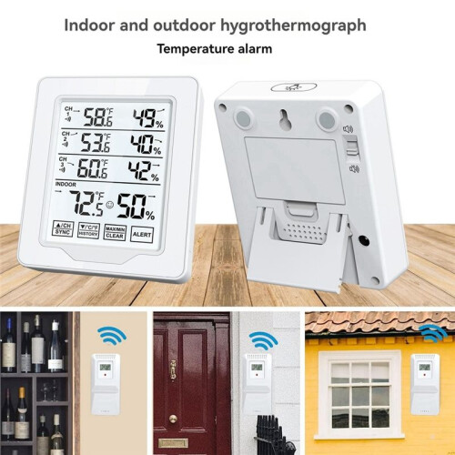 Digital Thermometer & Hygrometer Indoor Humidity with 3 Sensor Screen Display White Backlit Large Screen Recorder 1