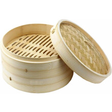 Gran cesta vaporera china de bambú para verduras, mariscos, dim sum, dumplings, bollos y huevos.
