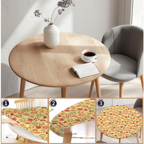 Capa para mesa redonda de 60 polegadas com elástico, cor bordo outono. 2