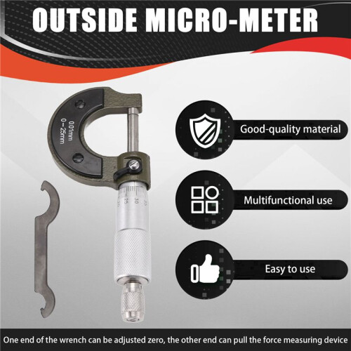 0-25mm Metric Micrometer Carbon Steel Outside Micro-Meters Precise Tools Micro-Meter Gauge Meter Accurate Measuring Tool 1