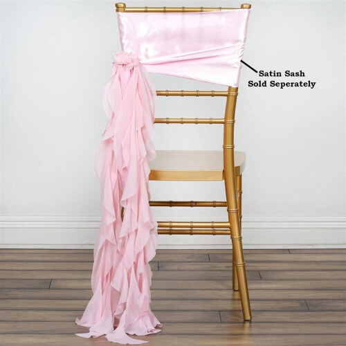 Faixa de cadeira em chiffon encaracolado rosa