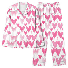 Damen-Pyjama-Set in großen Größen zum Valentinstag 2026, langärmlig, mit Knopfleiste und Tasche, lockere Passform, Größen S–2XL, weiche und