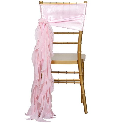 Faixa de cadeira em chiffon encaracolado rosa 1