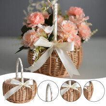 Wicker Basket With Handle Wooden Flower Basket For Home Garden Wedding Easter Decoration, Plastic Liner, Khaki