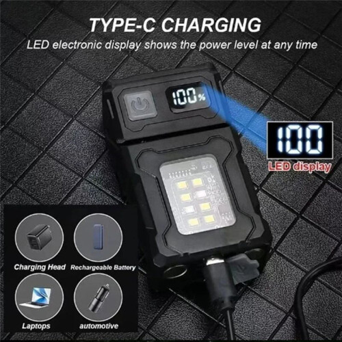 USB Rechargeable LED Flashlight Portable Tail Magnet Flashlight Bright Camping Lantern Side COB Emergency Light