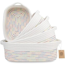 5-Pc Rectangular Storage Baskets – Natural Cotton Rope, Montessori, Nursery, Pet Toys, Bathroom Organizer – Compatible with Home & Kids Spaces