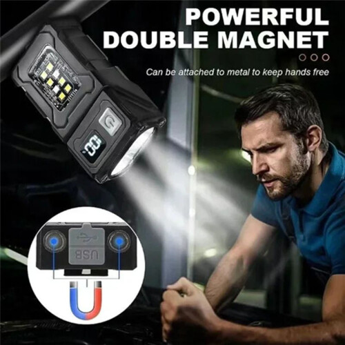 USB Rechargeable LED Flashlight Portable Tail Magnet Flashlight Bright Camping Lantern Side COB Emergency Light 2