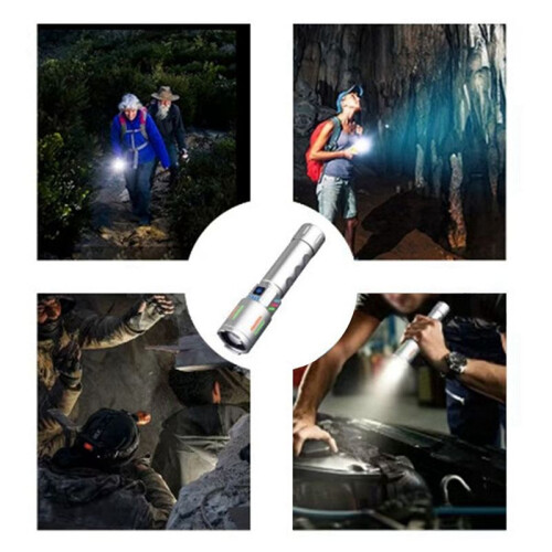 Led Rechargeable Aluminum Alloy Flashlight Outdoor Multi-Function Retractable Flashlight Convenient Flashlight Lighting 2