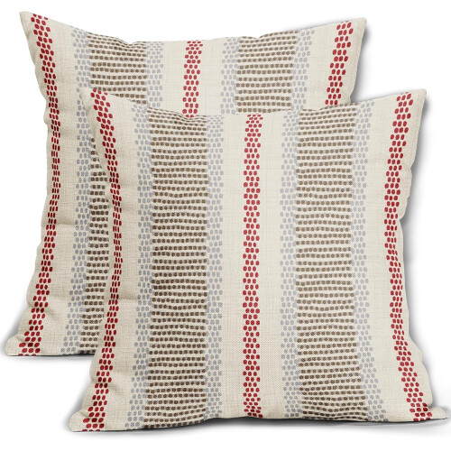 Conjunto de 2 capas de almofada boho marrom, vermelho e cinza, 45x45 cm (18x18 polegadas).