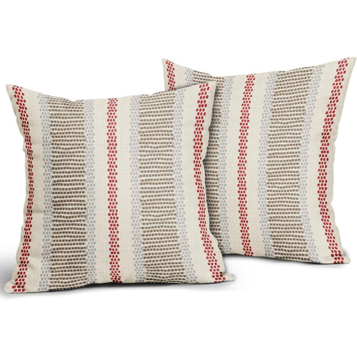 Conjunto de 2 capas de almofada boho marrom, vermelho e cinza, 45x45 cm (18x18 polegadas). 1