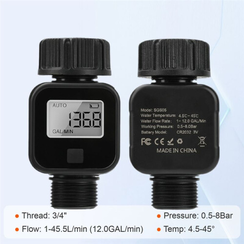 Digital LCD Water Flow Meter Garden Irrigation Hose Flow Sensor Battery Powered 0.5‑8Bar GPM LPM Instant Usage Recorder 1
