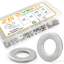 275PCS 304 Stainless Steel Flat Washers Assortment Kit for Screws & Bolts, SAE Sizes #8–1/2, Compatible with Standard Hardware