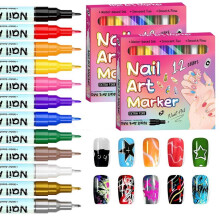 12 Colors Nail Art Markers Quick Dry Graffiti nail art pens for painting nails, Ultra Thin Curve Diy Nail Doodle Pens(2 Set)