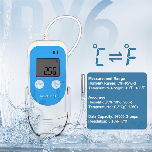 Digital Temperature Humidity Data Logger with External Sensor,Reusable USB Temperature Recorder for Freezer Food Storag 2