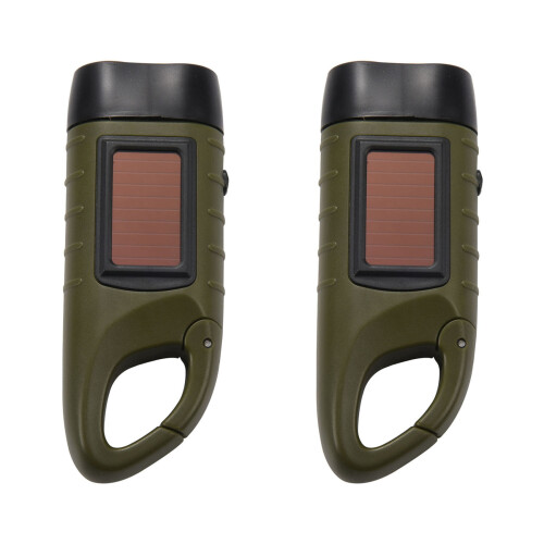 2X  Emergency Hand Crank Dynamo Solar Flashlight Rechargeable LED Light Lamp Charging Powerful Torch