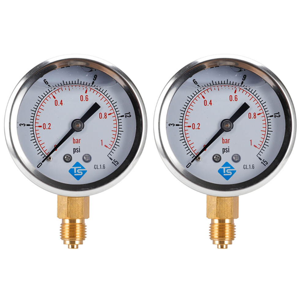 2X Ts Low Pressure Pressure Gauge 0-1Bar 0- 15Psi 1/4 Inch 68Mm Dial Hydraulic Water Pressure Gauge Manometer 6031487778896
