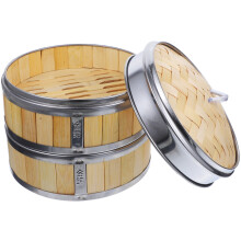 Lot de 2 cuiseurs vapeur en acier inoxydable et bambou pour brioches farcies à la chinoise