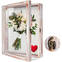 Flowers Shadow Box Display Case 11x14 White Pink Glass Door