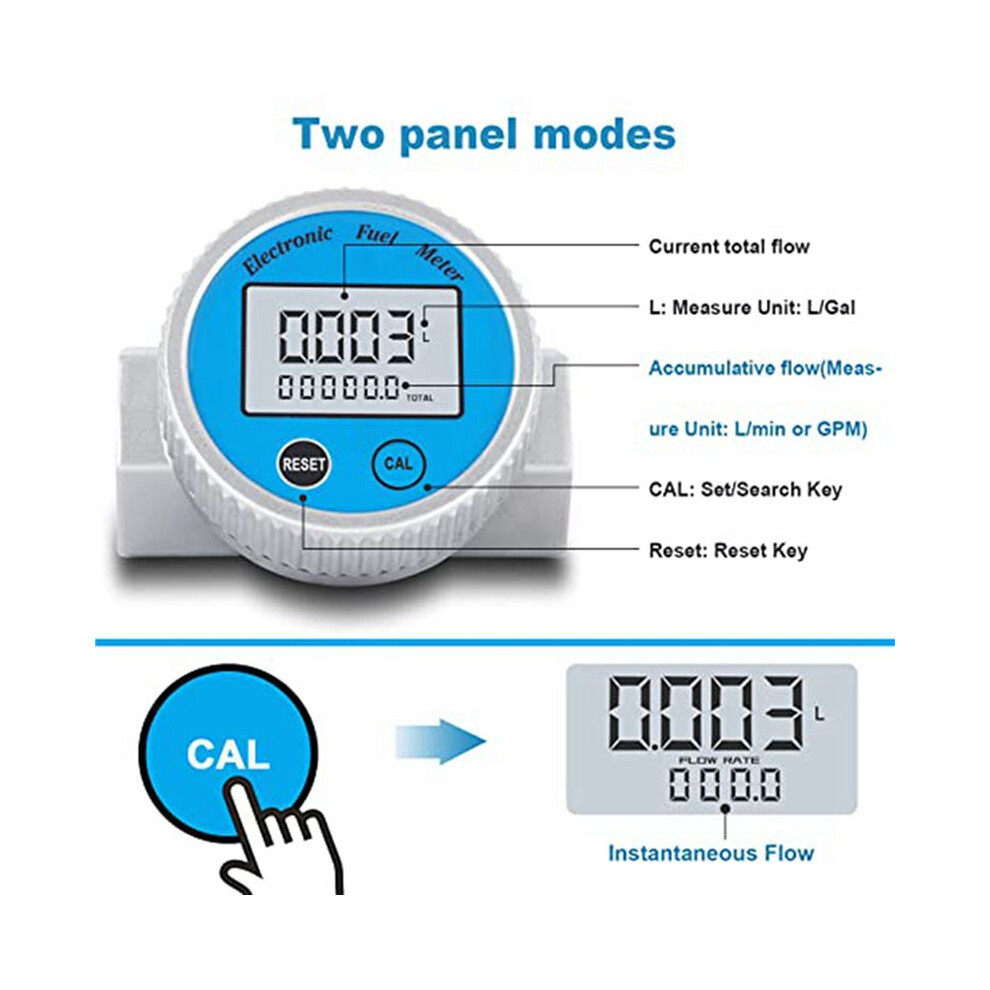 2X Turbine Flow Meter Digital Fuel Flowmeter 2.37-26.41Gpm For Water Fuel Methanol Kerosene Oil,1In Npt 6032819467433
