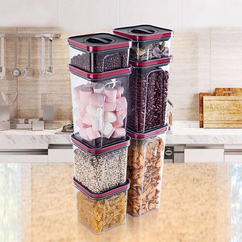 Airtight Square Clear Canister with Lid, 8-Piece Stackable 2