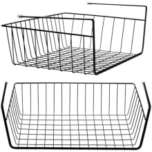 2 Pack Black Under-Shelf Wire Baskets, Hanging Storage Racks Compatible with Cabinets, Slide-in Organizer for Kitchen, Pantry, Desk & Bookshelf