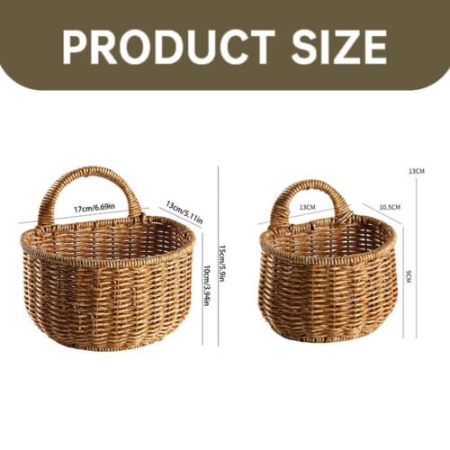 Large Wall-Mounted Wicker Storage Basket with Handle – Hanging Kitchen Organizer 2