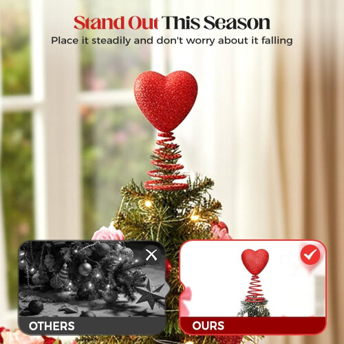 Red Glitter Heart Tree Topper 5 Inch for Mini Trees 2